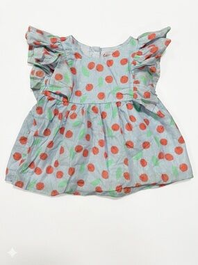 Cat & Jack Baby Toddler Girl Light Blue Sparkle Cherry Top Flutter Sleeve 5T